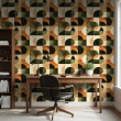 Geometrische Tapete Halbkreise modernes Design in Grün-, Orange- und Beigetönen