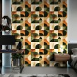 Geometric wallpaper semicircles modern design green, orange and beige tones