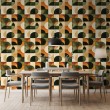 Geometric wallpaper semicircles modern design green, orange and beige tones