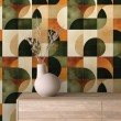 Geometric wallpaper semicircles modern design green, orange and beige tones