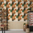 Geometric wallpaper circles and lines modern design green, orange and beige tones