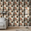 Papel pintado geométrico semicircunferencias y líneas diseño moderno tonos terracota, beige y negro
