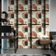 Papier peint géométrique demi-cercles et lignes motif moderne tons terre cuite, beige et noir