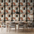 Geometrische Tapete Halbkreise und Linien modernes Design in Terrakotta-, Beige- und Schwarztönen