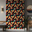 Geometric wallpaper semicircles modern design red, green, yellow and black tones