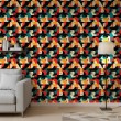 Geometric wallpaper semicircles modern design red, green, yellow and black tones