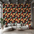 Geometric wallpaper semicircles modern design red, green, yellow and black tones