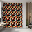 Geometric wallpaper semicircles modern design red, green, yellow and black tones