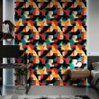 Geometric wallpaper semicircles modern design red, green, yellow and black tones