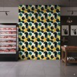 Papel pintado geométrico círculos diseño moderno tonos verde, mostaza y negro