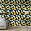 Geometric wallpaper circles modern design green, mustard and black tones