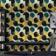Geometrische Tapete Kreise modernes Design in Grün-, Senf- und Schwarztönen