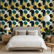 Geometrische Tapete Kreise modernes Design in Grün-, Senf- und Schwarztönen
