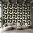 Geometric wallpaper semicircles modern design beige, olive green and black tones