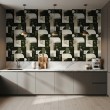 Geometric wallpaper semicircles modern design beige, olive green and black tones