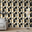Geometrische Tapete Linien und Halbkreise modernes Design in Senf-, Beige- und Schwarztönen