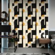 Papel pintado geométrico líneas y semicírculos diseño moderno tonos mostaza, beige y negro