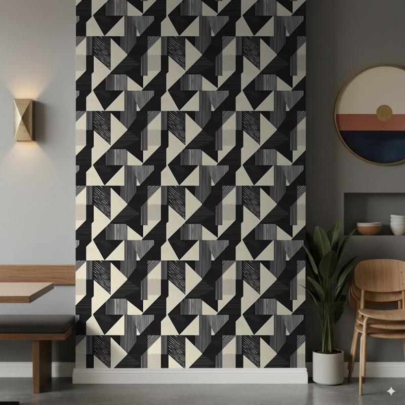 Geometrische Tapete Dreiecke modernes minimalistisches Design in Grau- und Schwarztönen