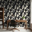 Papel pintado geométrico triángulos diseño moderno minimalista tonos gris y negro