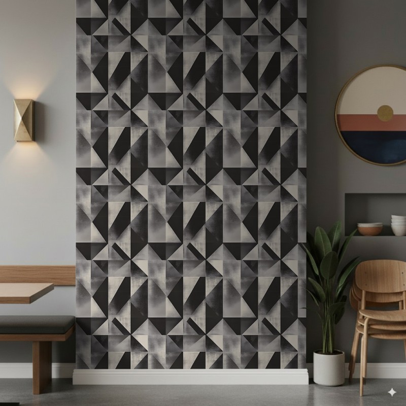 Geometric wallpaper triangles modern design gradient effect grey and black tones