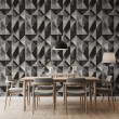 Papel pintado geométrico triángulos diseño moderno efecto degradado tonos gris y negro