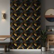 Geometric wallpaper diagonal lines modern design metallic effect gold and black tones