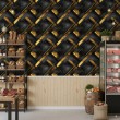 Geometric wallpaper diagonal lines modern design metallic effect gold and black tones