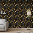 Geometrische Tapete diagonale Linien modernes Design mit Metallic-Effekt in Gold und Schwarz