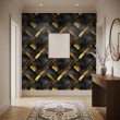 Geometrische Tapete diagonale Linien modernes Design mit Metallic-Effekt in Gold und Schwarz