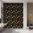 Geometric wallpaper diagonal lines modern design metallic effect gold and black tones