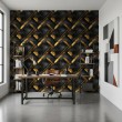Geometric wallpaper diagonal lines modern design metallic effect gold and black tones