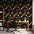 Geometric wallpaper diagonal lines modern design metallic effect gold and black tones