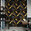 Geometric wallpaper diagonal lines modern design metallic effect gold and black tones