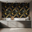 Geometric wallpaper diagonal lines modern design metallic effect gold and black tones