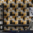 Geometric wallpaper circles and rectangles modern design metallic effect gold, gray and black tones