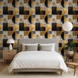 Geometric wallpaper circles and rectangles modern design metallic effect gold, gray and black tones