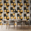 Carta da parati geometrica cerchi design moderno effetto metallizzato tonalità oro, grigio e nero