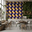 Geometric wallpaper 3D triangle design blue and yellow tones