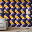 Geometric wallpaper 3D triangle design blue and yellow tones