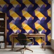Geometric wallpaper 3D triangle design blue and yellow tones