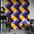 Papel pintado geométrico diseño tridimensional de triángulos tonos azul y amarillo