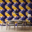 Geometric wallpaper 3D triangle design blue and yellow tones