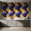Geometric wallpaper 3D triangle design blue and yellow tones