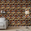 Papel pintado geométrico semicircunferencias diseño moderno tonos cálidos tierra y negro