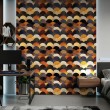 Papel pintado geométrico semicircunferencias diseño moderno tonos cálidos tierra y negro