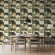 Carta da parati geometrica semicerchi design moderno tonalità verde oliva, beige e marrone