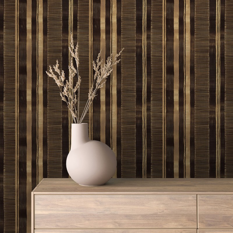 Striped wallpaper elegant design metallic lines yellow