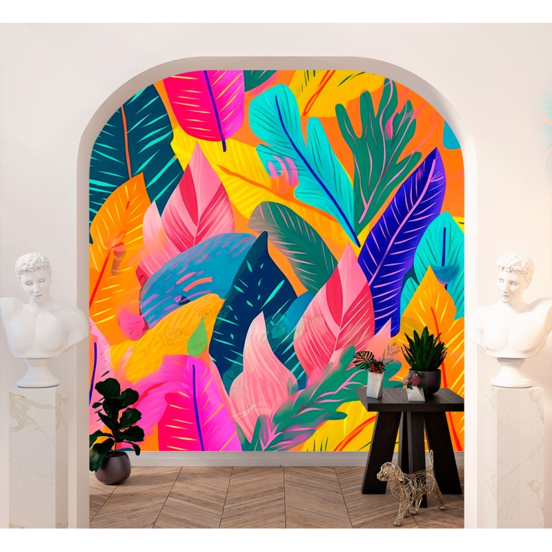 Dream Leaves Photomural on Orange Background