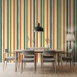Striped wallpaper artistic modern design vertical stripes green and orange