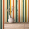Papier peint striped design artistique moderne rayures verticales vert et orange